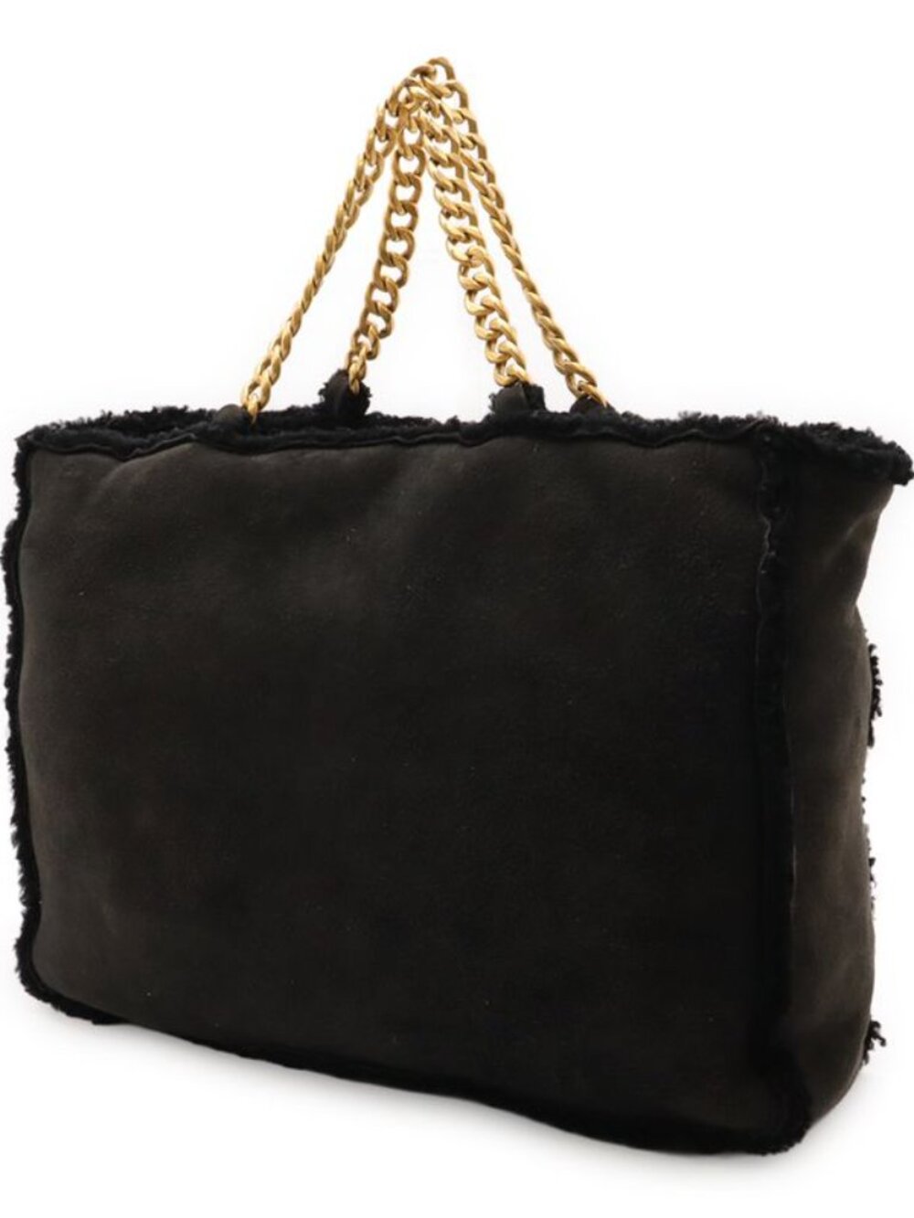 Chanel Mouton Chain Tote Bag Shoulder Leather Black Gold Hardware - Picture 2 of 9